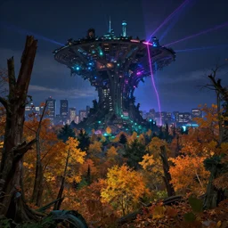 reclaimed by nature by nicolas poussin, alien tron architecture island myst uv light liberty city forest at fall at night extraterrestial synthwave san andreas uranus laser, archdaily, wallpaper, highly detailed, trending on artstation.