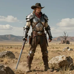 full body character portrait of a gunslinger / paladin in the style of high fantasy art in the style of wild west art trending on artstation deviantart pinterest detailed high resolution hd 8 k