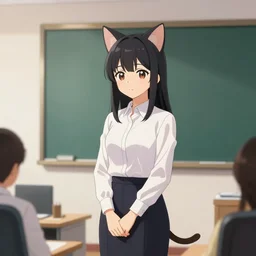 a beautiful catgirl wearing formal attire, making a presentation in an office, standing in an office | | cute - fine - face, pretty face, fine details by stanley artgerm lau, wlop, rossdraws, james jean, andrei riabovitchev, marc simonetti, and sakimichan, trending on artstation