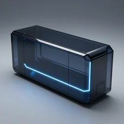 photo of a dark glass and plastic futuristic aerodynamic rectangular box car with neon lights, raytraced, studio lighting, spaceship design, hard surfaces