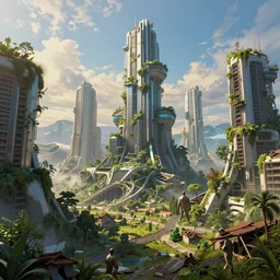futuristic cityscape in ruin, reclaimed by nature, by ivan aivazovsky and jean giraud, coherent, hyper realism, high detail, vivid colors, octane render, unreal engine, 8 k, smooth gradients, high contrast, depth of field by jacek yerka