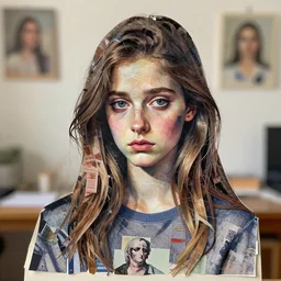 a beautiful portrait of a depressed girl, constructed of magazine clippings, made in a magazine clipping collage style, made by a depressed art student, vaguely reminiscent of pablo picasso