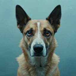 the energy dog, with big eyes, centered, water caustics, film still from the movie directed by denis villeneuve and david cronenberg with art direction by h. r. giger and bernie wrightson