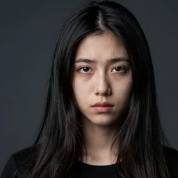 a very ugly japanese woman with long black hair, sigma 8 5 mm, high quality, portrait photography