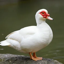 muscovy duck perched on a white fench, 4k, realism
