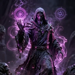 a necromancer pulsing with necrotic energy, art by h. p. lovecraft, power auras, sigils, tattered cloth robes, substance 3 d painter, pbr textures, physical based rendering, cinematic, hyper realism, high detail, octane render, unreal engine, 8 k, smooth gradients, high contrast, depth of field, aperture f 2.