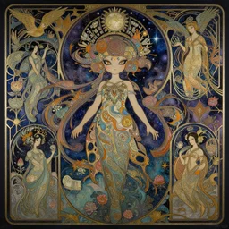 breathtaking detailed cosmic girl splatoon nintendo concept art painting art deco pattern of birds goddesses amalmation flowers, by hsiao ron cheng, tetsuya ichida, bizarre compositions, exquisite detail, extremely moody lighting, 8 k, art nouveau, old chines painting