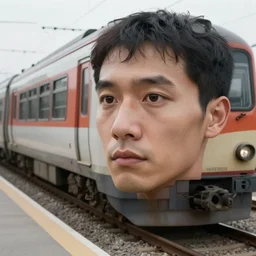 train that looks human with human face, hyper realistic