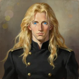 baroque oil painting dwayne the rock johnson ln illustration concept art lotr anime key visual portrait long flowing blonde hair blue eyes symmetrical perfect face fine detail delicate features quiet gaze fitted black military uniform gapmoe kuudere bokeh trending pixiv fanbox by greg rutkowski makoto shinkai takashi takeuchi studio ghibli