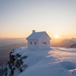 house made of snow, on a cliff, sunrise, 3 5 mm photography