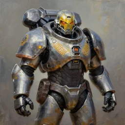 A member of the brotherhood of steel wearing t-51b power armor, fallout series, detailed, impressionist painting, masterpiece