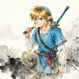 chinese ink painting of link from legend of zelda