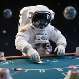 an astronaut playing poker in space, 3d art by marco zagara