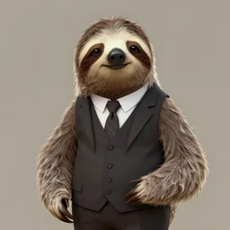 anthropomorphic sloth in men's formalwear : : digital art, concept art, digital illustration, photorealism, hyperreal