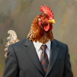 a high quality photo of a chicken wearing a suit impressionism, 8 k