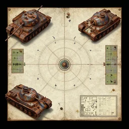 2 d squre overhead view, digital painted rusted dieselpunk tank virtual tabletop asset sheet, floor plan view, roll 2 0, 2 - minute tabletop, battle map prop, black background, unity asset store, by greg rutkowski, trending on artstation