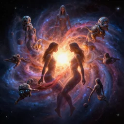 realistic concept art for the entire universe uniting again into perfect love and pure consciousness, defeating the big bang!! final victory of order over disorder!! final defeat of entropy! end of time, galactic scale!! accurate physics mathematics, digital painting, artstation, smooth, sharp focus