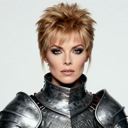 head and shoulders portrait of a female knight, grace jones, photography by mark mann, hq