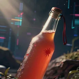 closeup shot of a molotov cocktail in cyberspace, dreamlike digital art by greg rutkowski
