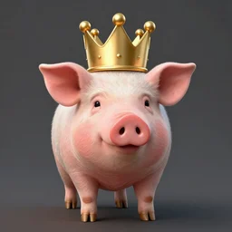 pig wearing a simple gold crown in the style of peter max
