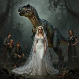epic professional digital art of 🦕👰♀, gloomy, painted,, detailed, foreboding, leesha hannigan, wayne haag, reyna rochin, ignacio fernandez rios, mark ryden, iris van herpen, best on artstation, cgsociety, wlop, pixiv, stunning, gorgeous, much wow, cinematic, masterpiece