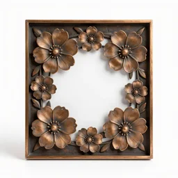 bronze pressed flowers in frame, commercial catalog photo, isolated on a pure white background, centered, entire object in frame, sharp focus, soft studio lighting