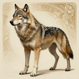 anthropomorphic dire wolf bringer, intricate, elegant, highly detailed animal monster, digital painting, artstation, concept art, smooth, sharp focus, illustration, art by artgerm and greg rutkowski and alphonse mucha, 8 k