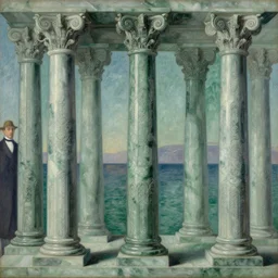 achingly beautiful painting of intricate ancient giger columns on jade background by rene magritte, monet, and turner. giovanni battista piranesi.
