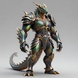 athletic and muscular humanoid dragon creature!!!! draconian!! intricate ornate iridescent scale armor!! character concept art, sharp focus, octane render! unreal engine 5! highly rendered!! trending on artstation!! detailed linework!! illustration by artgerm, wlop, and chie yoshii