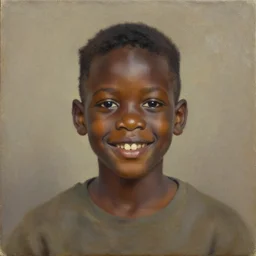 oil in canvas portrait of a black boy smiling, studio portrait