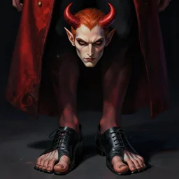 portrait of lucifer, the devil, wearing toe shoes ( vibram five fingers ), digital art, technicolor, grim - lighting, high - contrast, intricate, elegant, highly detailed, centered, digital painting, artstation, concept art, smooth, sharp focus, illustration, artgerm, karol bak