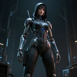 a beautiful insufficently dressed metahuman biomechanical heavily cybered female shadowrunner fullbody portrait by wlop featuring ai artist machine.delusions in the style of shadowrun returns pc game. 8k 3d realistic render. Dark atmosphere volumetric lighting. Cyberpunk feel. Hypermaximalist ultradetailed cinematic charachter concept art. Uncut, unzoom, centered, slightly distant, but clearly visible, feminine pose. Digital illustration. View from below