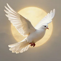 a beautiful white dove flying from bellow. the sun in the background. golden hour, intricate, elegant, highly detailed, digital painting, artstation, concept art, sharp focus, illustration, by justin gerard and artgerm, 8 k