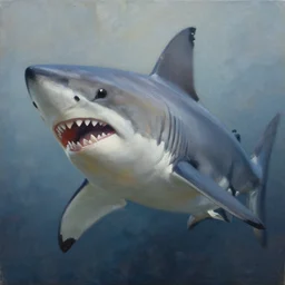 subject:  oversized shark , style:  very heavy textured oil painting with dramatic light