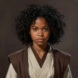 portrait of a woman by greg rutkowski, youn jedi knight, black, afro hair, prettt, star wars expanded universe, she is about 2 0 years old, wearing jedi robes, highly detailed portrait, digital painting, artstation, concept art, smooth, sharp foccus ilustration, artstation hq
