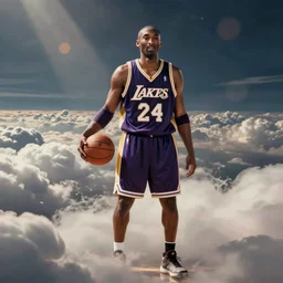 professional photo studio of kobe bryant in heaven, surreal, ultra accurate, realistic, bokeh effect, clouds background