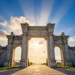 a landscape wideshot of the gates of heaven, artistic, beautiful, 8 k, vibrant, dramatic lighting, godrays