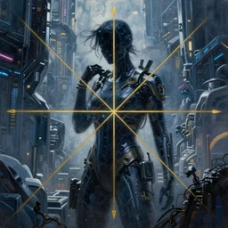 an epic painting Matrix, oil on canvas, cold colors, perfect composition, golden ratio, beautiful detailed, photorealistic, digital painting, artstation, concept art, smooth, sharp focus, illustration, cyberpunk background, artstation trending, octane render, unreal engine