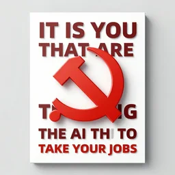 it is you that are training the AI to take your jobs, communist propaganda poster style, 8K HD
