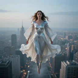 godess of artificial intelligence floating above a city, sharp focus, by rozalski, by greg rutkowski, cinematic, cinematic shot, megalophobia, award winning, trending on artstation