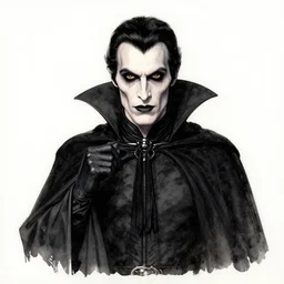 a highly detailed professional watercolor and ink portrait of dracula, morbid, gothic, creepy, black and white and red, dark aesthetic, ominous, intricate design, dripping paint, pen markings, atmospheric,