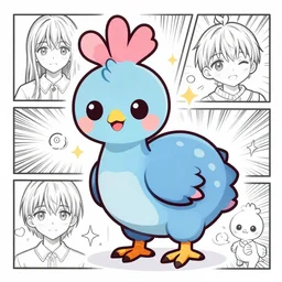 cute cassowary, anime, manga, lineart, trending on artstation, chibi, kawaii, pastel colours
