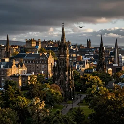 a drone flying over edinburgh