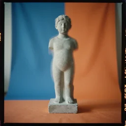 kodak portra 4 0 0, wetplate, motion blur, still life photo of a backdrop, coloured in blueberra and orange, concrete statue, by britt marling, muted colours
