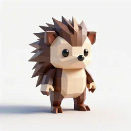 low-poly hedgehog, studio photography, full body, isolated on a pure white background, centered, entire subject in frame, sharp focus, soft studio lighting