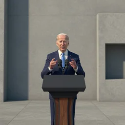 screenshot of game on unreal engine 5, joe biden giving a speech, photorealistic, retrofuturism, brutalism, minimalist, soft vintage glow
