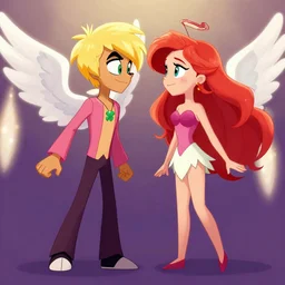 helluva boss angels gabriel and ariel gazing into each other eyes, art by vivienne medrano vivziepop, cartoon style, soft lighting, vibrant color scheme, perfect angle, fullbody shot, ultra detailed, octane render, commission art