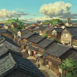 a wholesome animation key shot of a traditional city with tiled roofs, architecture, very detailed, medium shot, studio ghibli, pixar and disney animation, sharp, rendered in unreal engine 5, anime key art by greg rutkowski, bloom, dramatic lighting, blue sky with clouds