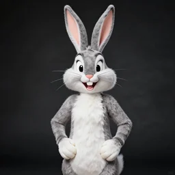 A full portrait photo of real-life bugs bunny, f/22, 35mm, 2700K, lighting.