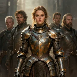 cinematic shot epic portrait an female survivor wearing armor made out of bronze and scrap, broad light, ambient occlusion, volumetric light effect, made by ivan aivazovsky, peter mohrbacher, greg rutkowski, matte painting, trending on artstation, 4 k, perfectly defined features, digital painting, cinematic, epic, highly detailed,
